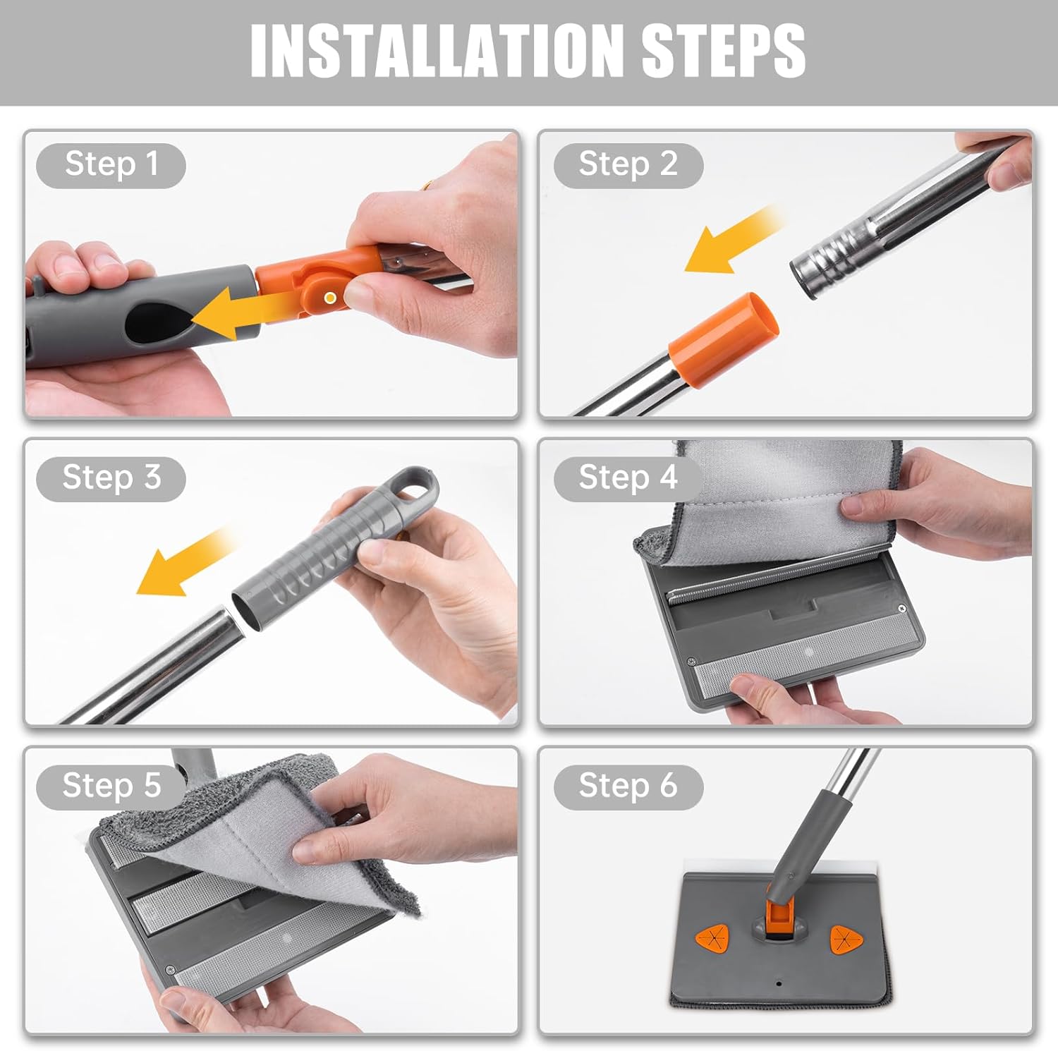 2 In 1 Baseboard Cleaner Mop Wall Cleaner Mop With Squeegee Extendable Long Handle 8 Reusable Fiber Flannel Chenille Mop Pads 360 °   Rotatable Convex Design-5161