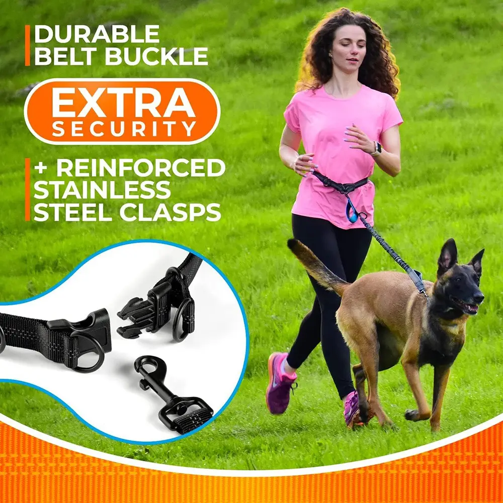 Hands-Free Dog Leash Waist Pack with Dual Bungee Shock Absorption, No-Pull Reflective Harness for Small Medium Dogs, Tangle-Free Elastic Training Lead for Running, Hiking, Pet Outdoor Gear.