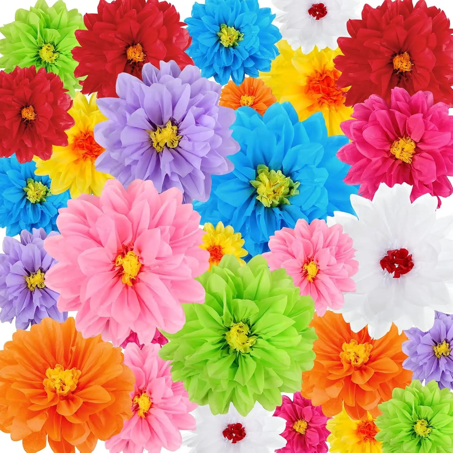 27 Pcs Mexican Paper Flowers Fiesta Tissue Paper Flowers Colorful Crepe Flower Mexican Fiesta Party Decorations for Floral Backdrop Carnival Wedding Birthday Party Craft Wall Decor (8" 10" 12")