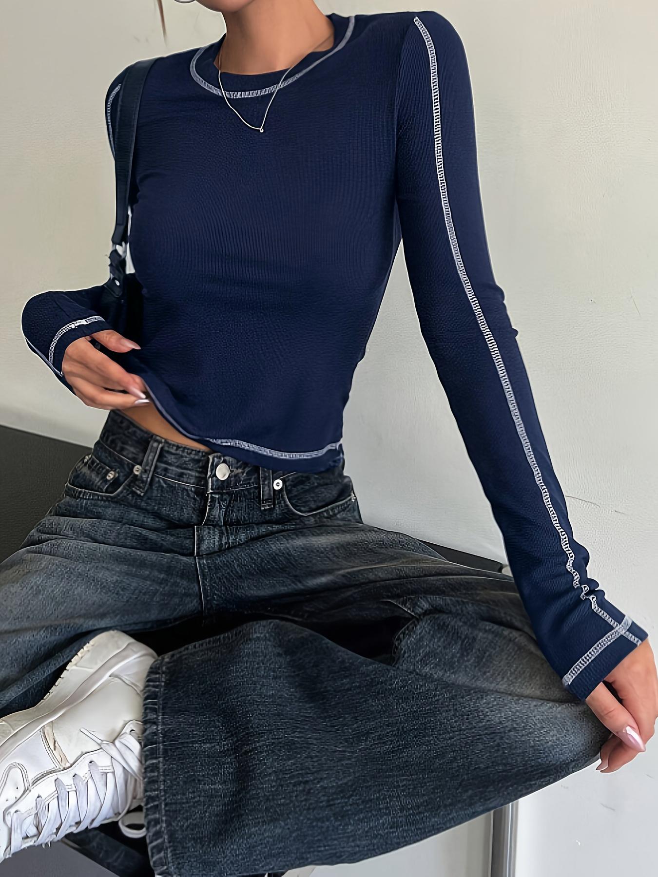 Women's Casual Long Sleeve Slim Fit T-Shirt, Comfortable Daily Wear Top, Stylish Design for Everyday