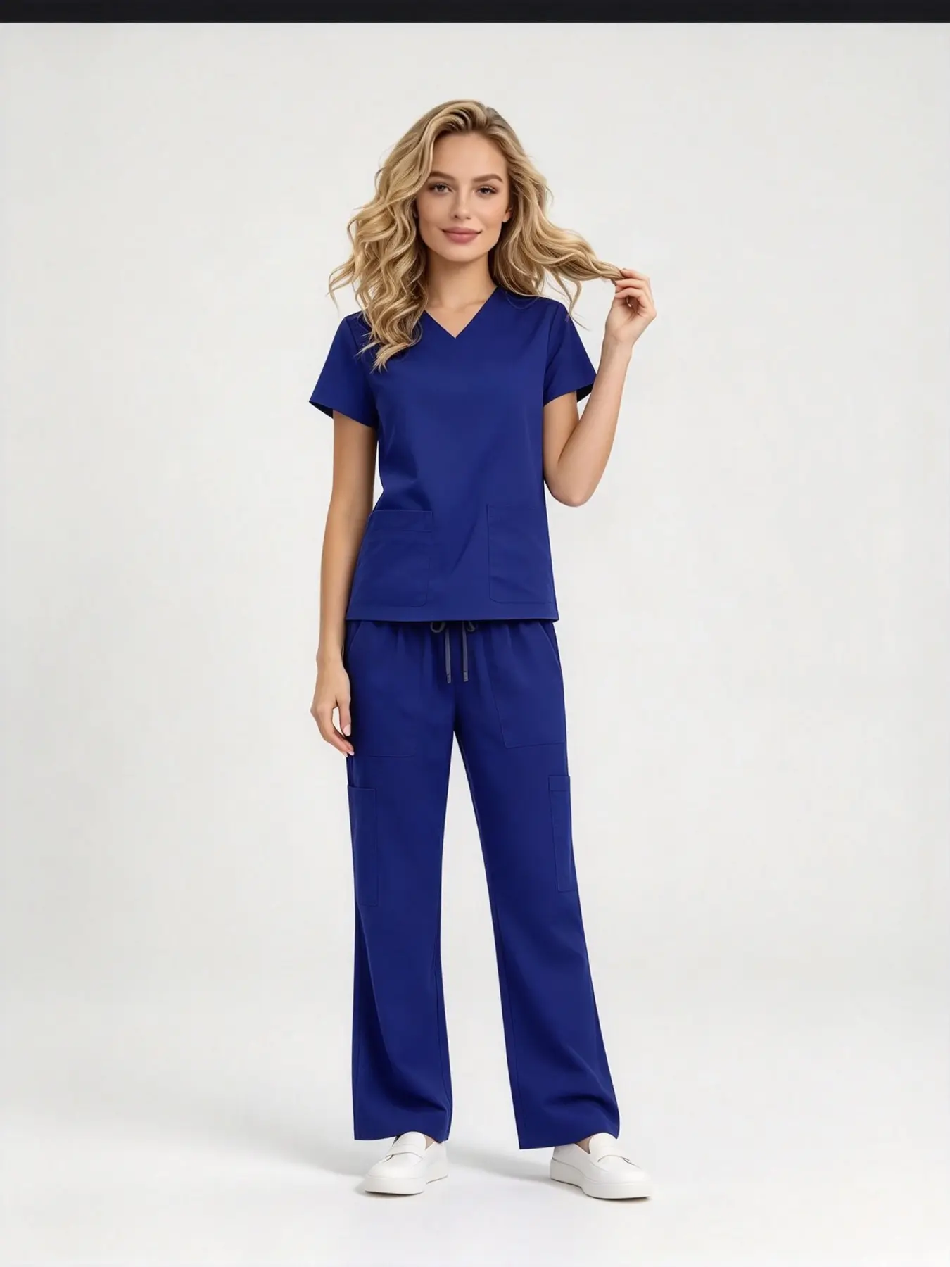 Womens Stretch V Neck Scrub Set Short Sleeve Flared Pants Uniform For Clinic Ward And Hospital Nurse Station Staff