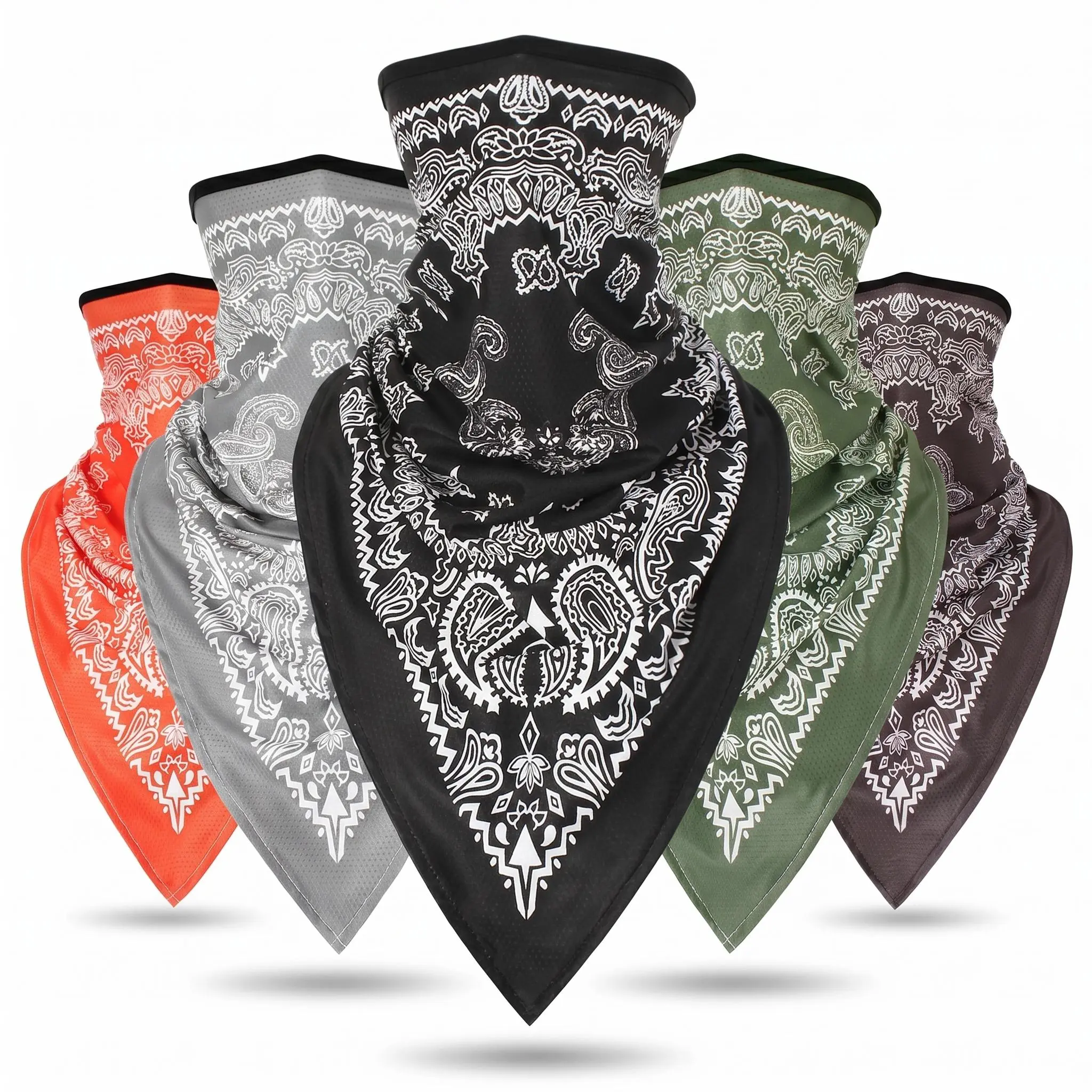 5PCS Ice Silk Fabric Neck Gaiter - Unisex Adults' Paisley Print Breathable Cool-to-Touch 1 Size Sun UV Dust Protection Headwear for Biking, Skateboarding - Convertible to Bandana, Mask, Balaclava, Triangle Cut Scarf - Sports Outdoor Face Cover, One Size,