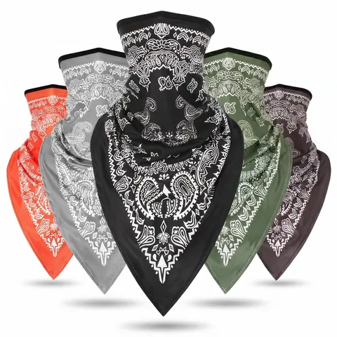 Adults' Unisex 5PCS Ice Silk Sun Shield Face Mask - Paisley Print, Breathable, Cool-to-Touch, Quick Dry, UV Protection, Highly Elastic Triangle Cut, Convertible to Bandana/Balaclava, One Size for Biking, Skateboarding, Crowded Music Festival Rave