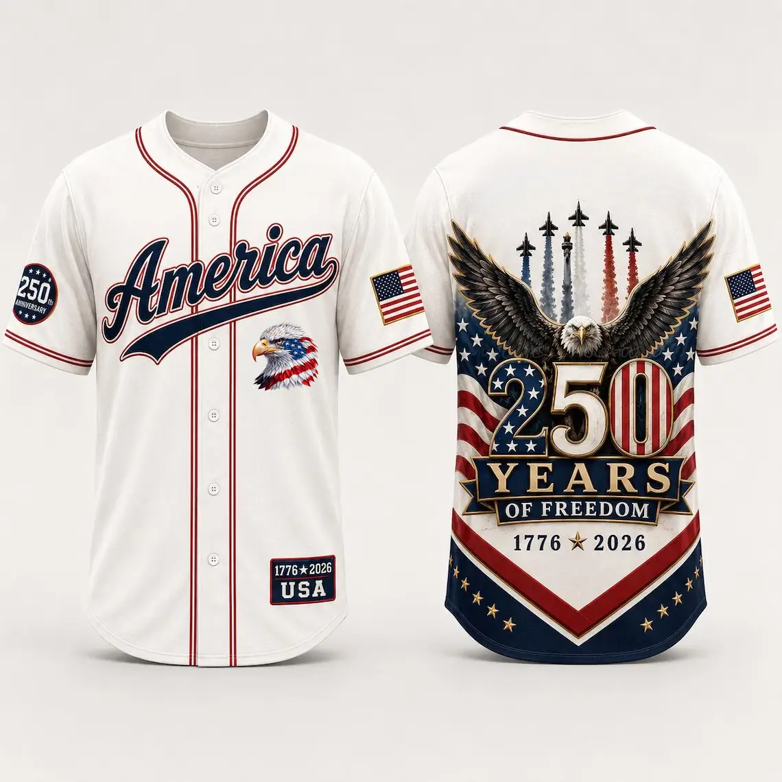 USA 250 Years Baseball Jersey, Name USA 250th Anniversary Jersey, America 1776 2026 Freedom Shirt, Patriotic Eagle Jersey,Comfortable to wear, breathable and sweat-wicking