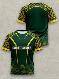 South African Ethnic Geometric Flower Print Short Sleeve T-Shirt, Cultural Fashion Top, Slim-Fitting Casual Wear, Unisex Design