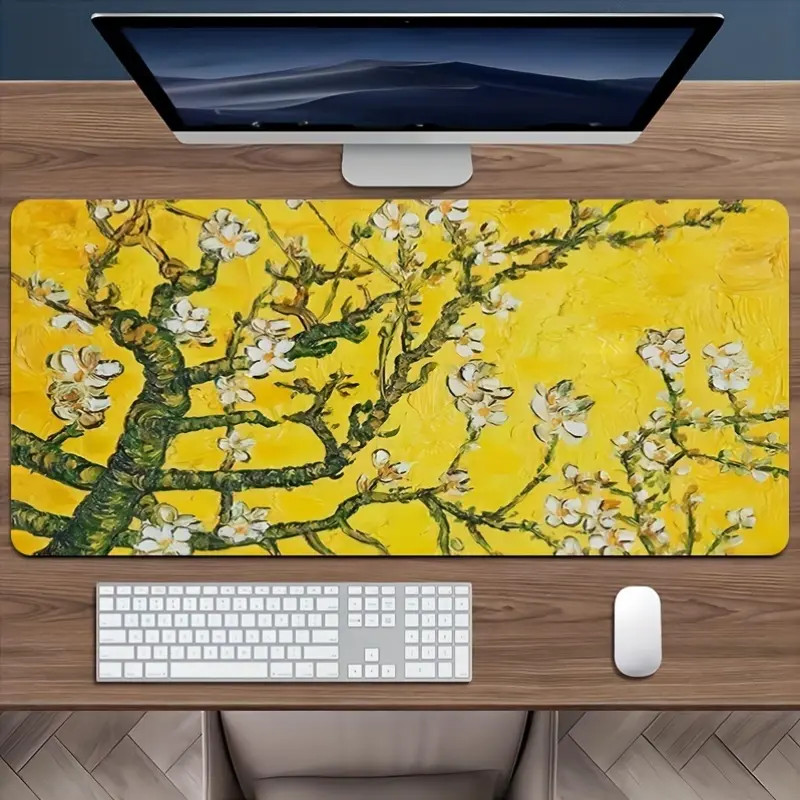 1-Piece Gaming Mouse Pad - HD Printed Yellow Oil Painting Art Texture, High Print Quality, Anti-Slip Base, Precise Control, PC Compatible Desk Mat for Gamers, Office Typing & Desktop Protection