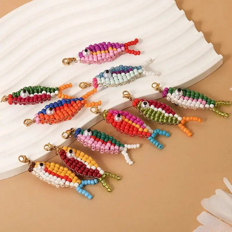 Polyester Beads Colorful Handmade Fish Keychain - Playful Fish Pendant Key Ring, Dopamine-Style Accessory for Daily Use, Car Keys & Handbags (No DIY Required, Sohochic)