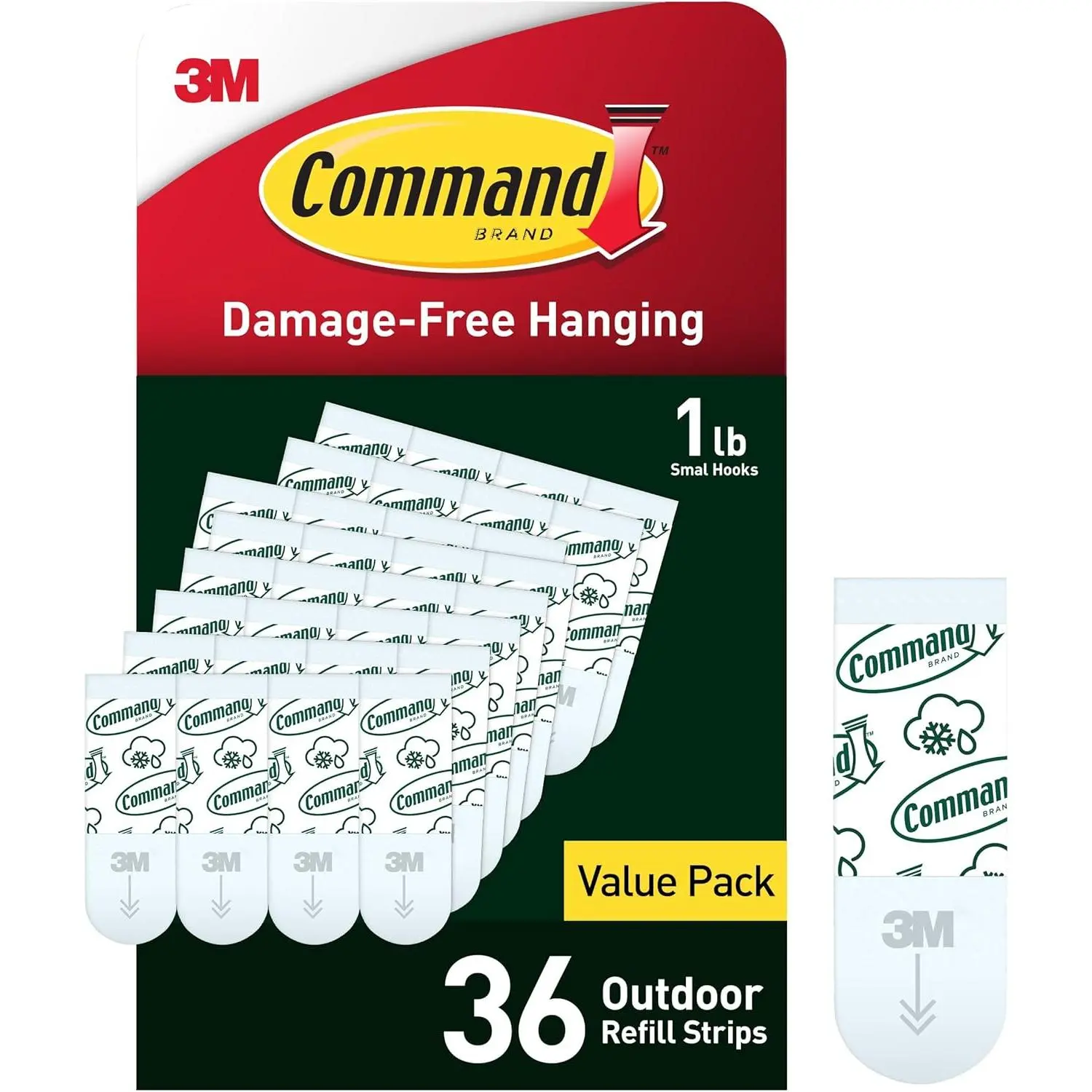 Command All Weather Small Foam Replacement Strips, 36 Strips, Reuse Small Hooks