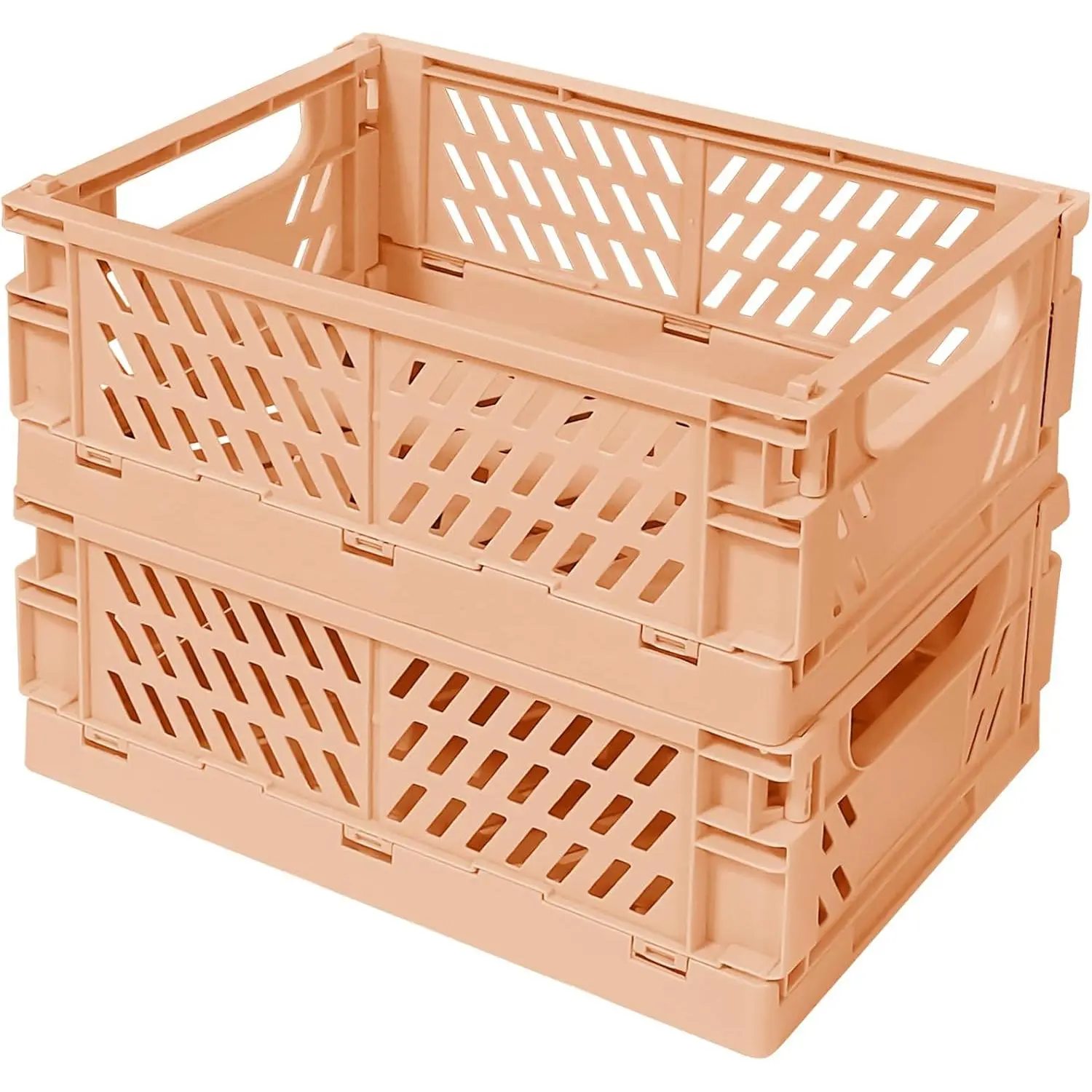 Mini Pastel Plastic Storage Baskets 2 Pack, Collapsible Crates | for Organizing, Space-Saving Bins for Kitchen, Office, Bedroom (Orange, Small: 5.8"x 3.8" x 2.2")