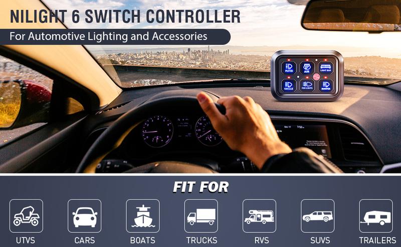 Nilight 6Gang Multifunction Blue Rocker Switch Panel System