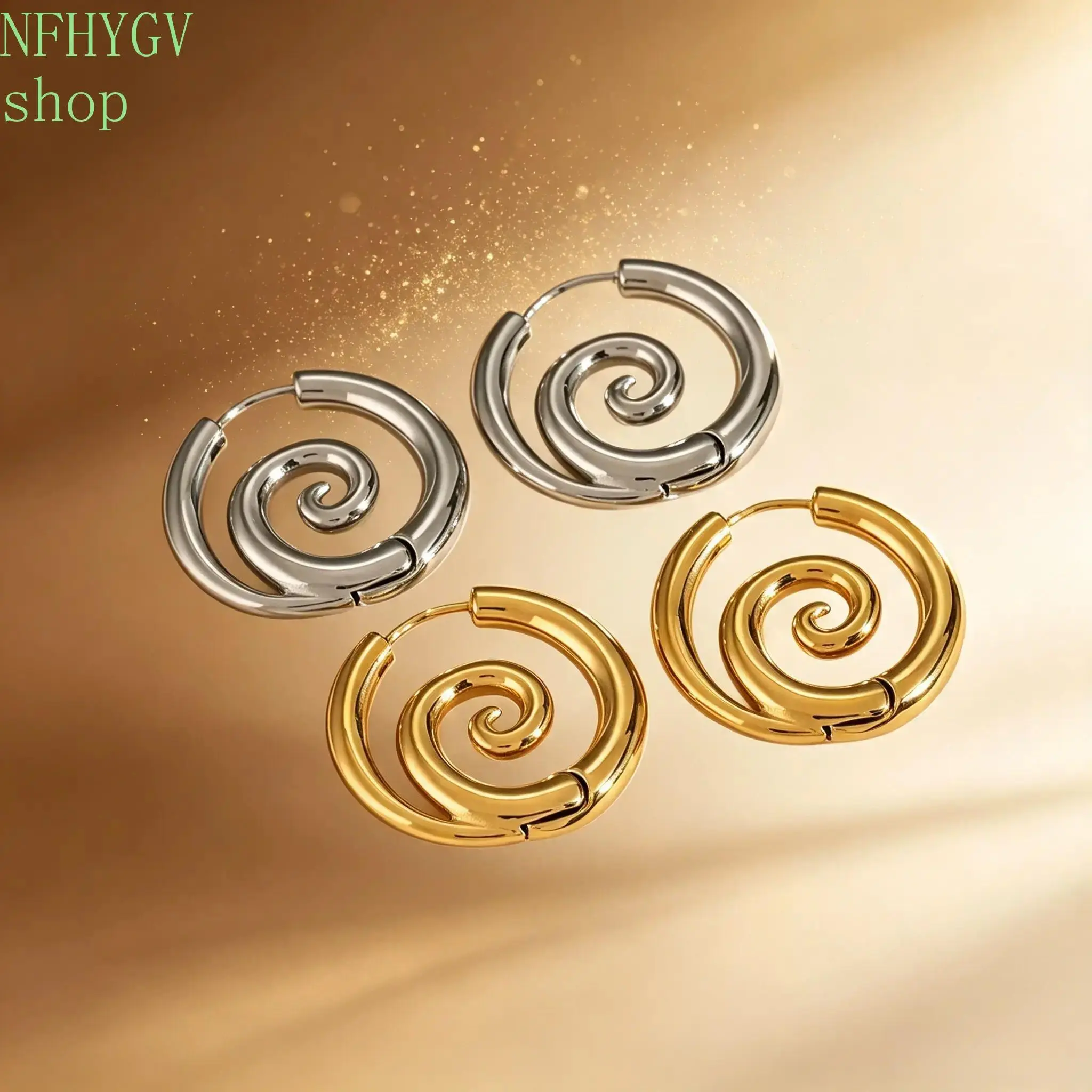 Faux Stretched Spiral Hoop Earrings Made Of Stainless Steel, Gothic Coil Ear Cuffs Hypoallergenic For Cartilage And Helix Piercings, Trendy Fashion Ear Jewelry For Women