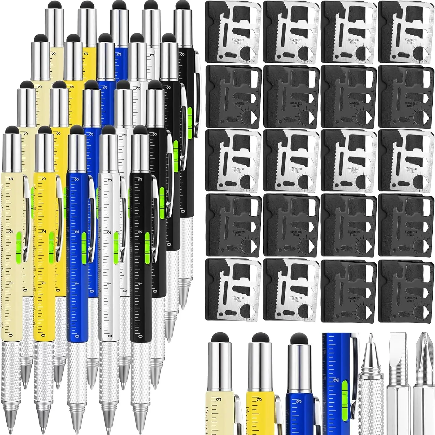 40 Pcs Multi-tool Men Gifts Bulk 6 in 1 Screwdriver Tool Pen with Multitool Credit Card Bulk Tool Pens for Dad Husband Male Employee Birthday Christmas Stocking Stuffer (Fresh Color)