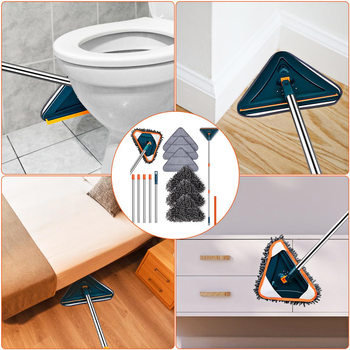 Long Handle Wall Cleaner Adjustable Length Wall Mop 360 °       Spinning Head Floor Wall Washing Cleaning Tool for Walls Ceiling Fans Floors Baseboards Dust Kitchen General Purpose, 6 Replacement Pads and 1 Silicone Squeegee