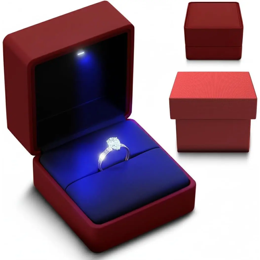 LED Light Ring Box for Engagement Proposal Wedding Display Case Storage Box Elegant   Box (Blue)