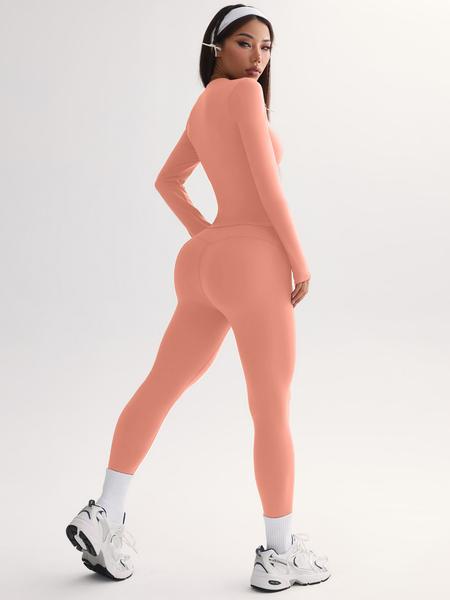 Women's Solid Crew Neck Long Sleeve T-Shirt & High Waist Skinny Pants Set, Comfortable Sportswear for Yoga Fitness Workout, Casual Workout Loungewear