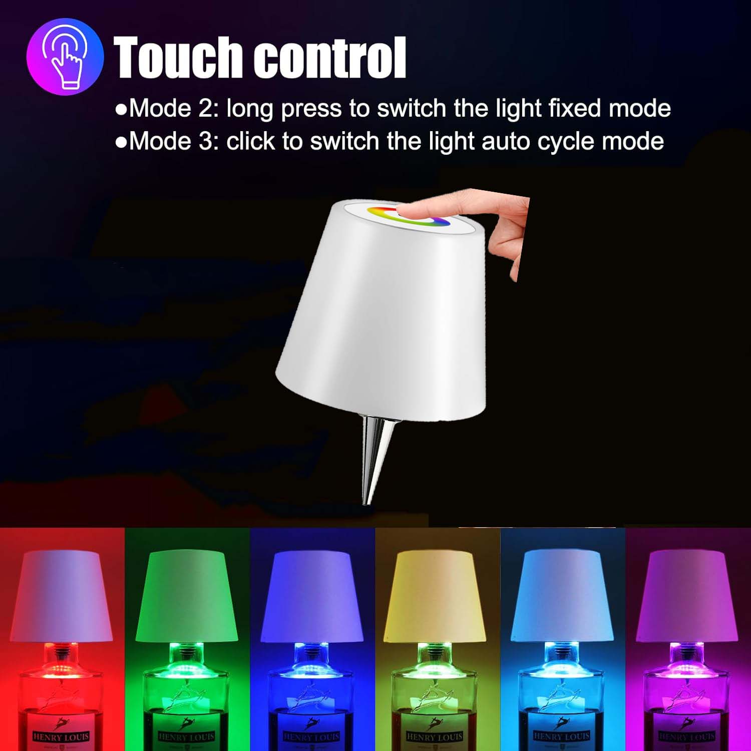 Wireless Bottle Lamp RGB 4000mAh Portable Rechargeable Multicolor LED Wine Bottle Lampshade Lights for Liquor with Touch Dimming Stopper Whiskey Bottle Lamp for Bars Restaurants Parties Home Decor Low Voltage
