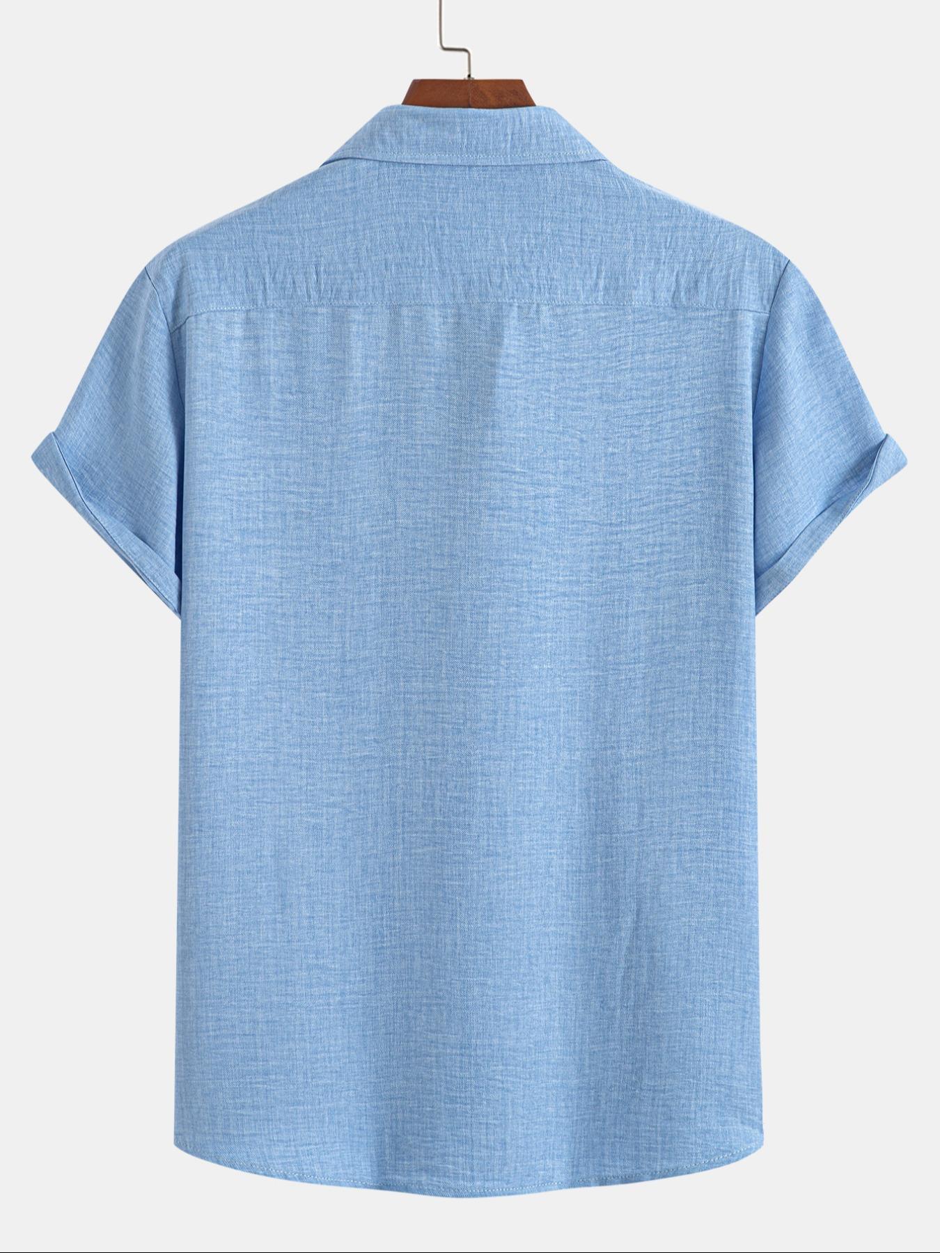 Men's Solid Button Front Short Sleeve Shirt, Loose Casual Comfy Top for Summer, Men's Clothes for Daily Wear, Menswear