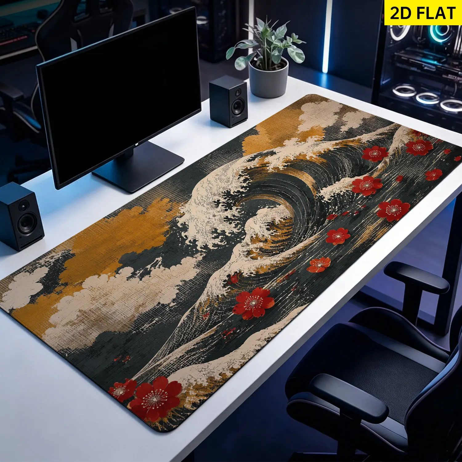 Extra Large Japanese Great Wave And Cherry Blossom Mouse Pad,Non Slip Rubber Pad,Desktop Decoration Drotection Pad,Washable,Lock Edge Multi Size,Premium Multipurpose Mousepad For Home,Office,Gift for Family and Friends