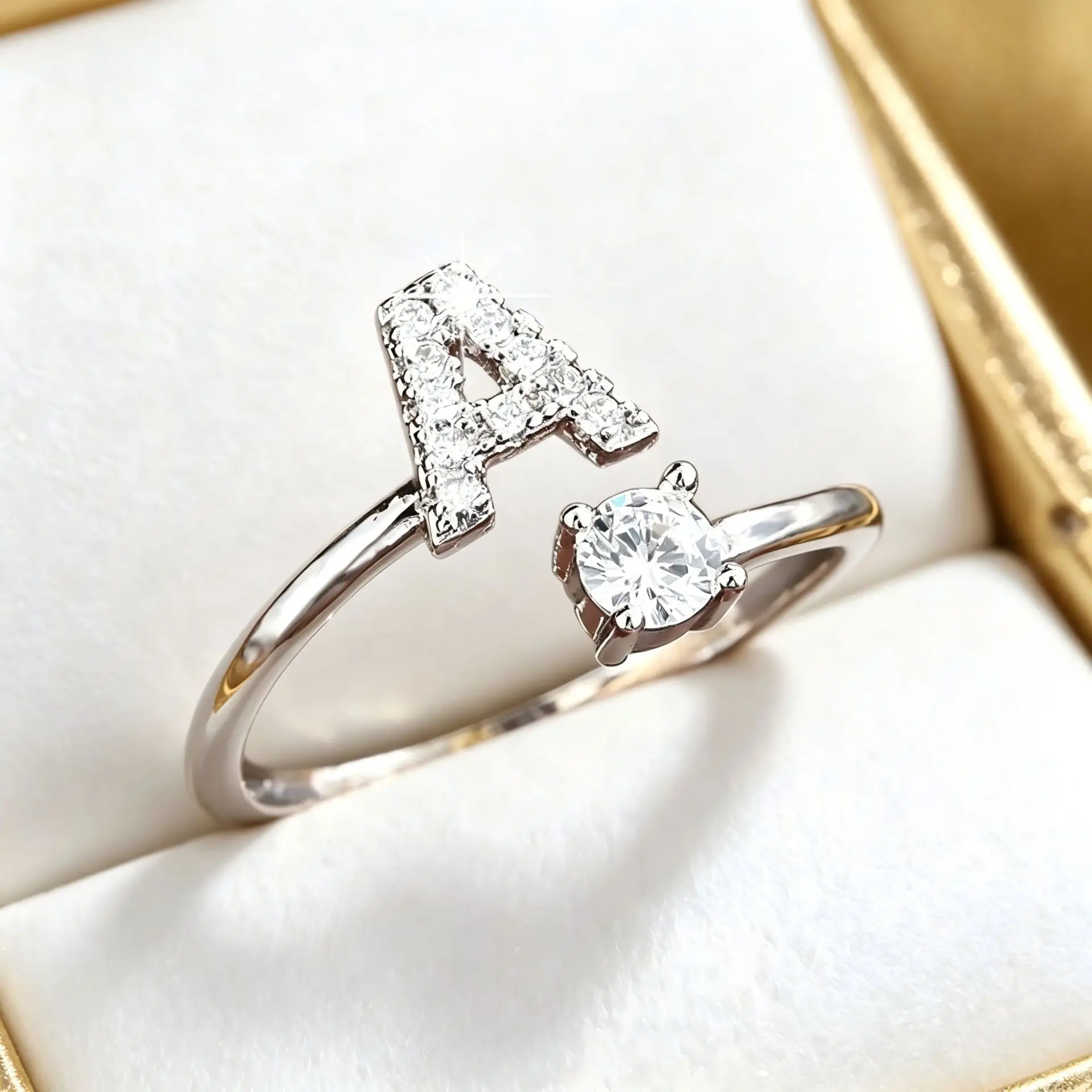 Fashion Adjustable Letter Rings, Dainty Ring Inlaid Shiny Cubic Zirconia Trendy Stuff Non Tarnish Couple Ring, Birthday Gifts CZ Initial Ring Chic Stackable Ring Festivals, Birthdays, and Special Occasions