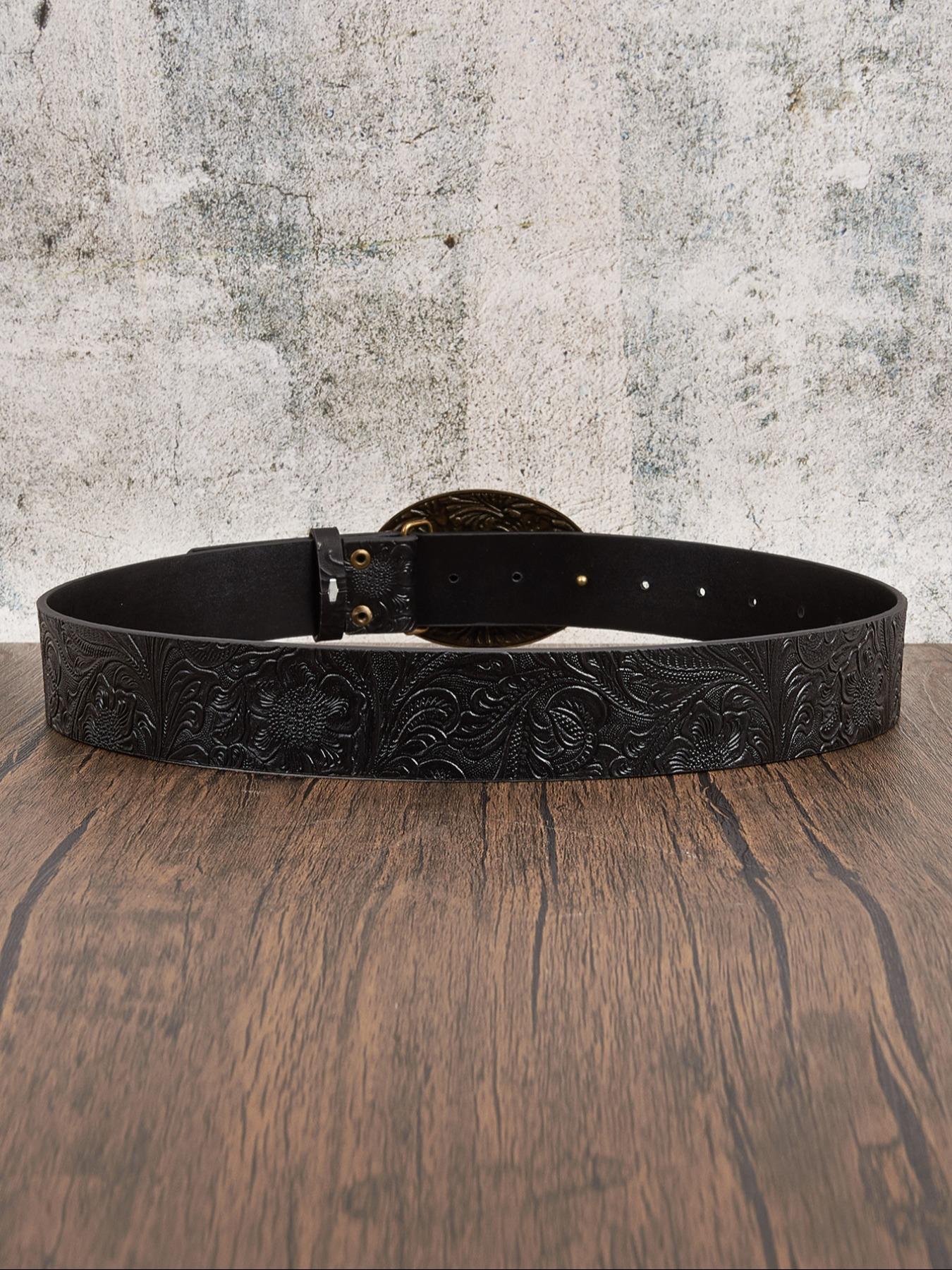 Women's Vintage Flower Embossed PU Buckle Belt, Fashion Belts, Western Style Belt for Daily Clothing Decor, Trendy All-match & Exquisite Belt for Birthday Gift, Cowboy Belt, Cowgirl Belt