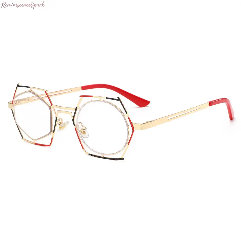 Viral Unisex Hexagon Blue Light Blocking Glasses, Double-Layer Hollow Metal Punk Spice Girl Frames, Non-Prescription Clear Lens Eyewear for Daily Outfits, Festivals & Screen Use