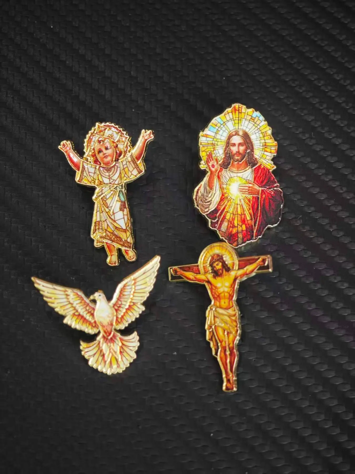 4Pcs Christian Faith Pin Set | Stained Glass Style Enamel Badges | Jesus Angel Holy Spirit Dove Cross Accessories | Religious Gift Religious Cross Pins #ChristianPin #FaithPin