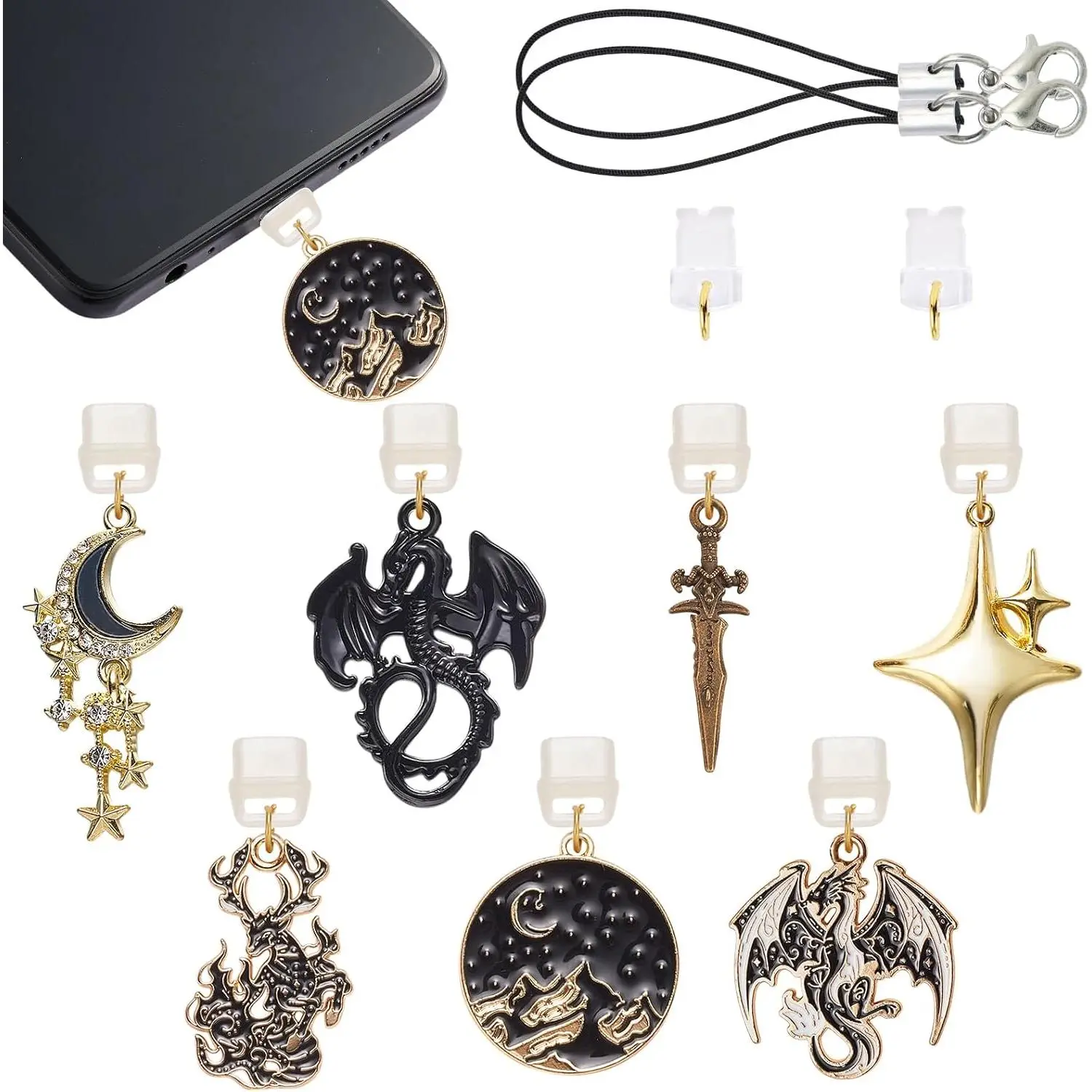 7-15Pcs Dust Plug Charm Type C USB C Dust Plug with Alloy and  Pendants for Phone Reader Accessory Gifts