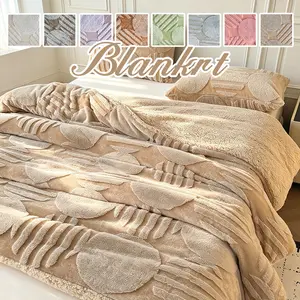 Geometric Embossed Plush Throw Blanket, Ultra Soft Fuzzy Fluffy Cover, Warm Cozy Air Conditioning Blanket for Office Naps, Bed, Sofa, Bedroom, Living Room and All-Season Daily Rest