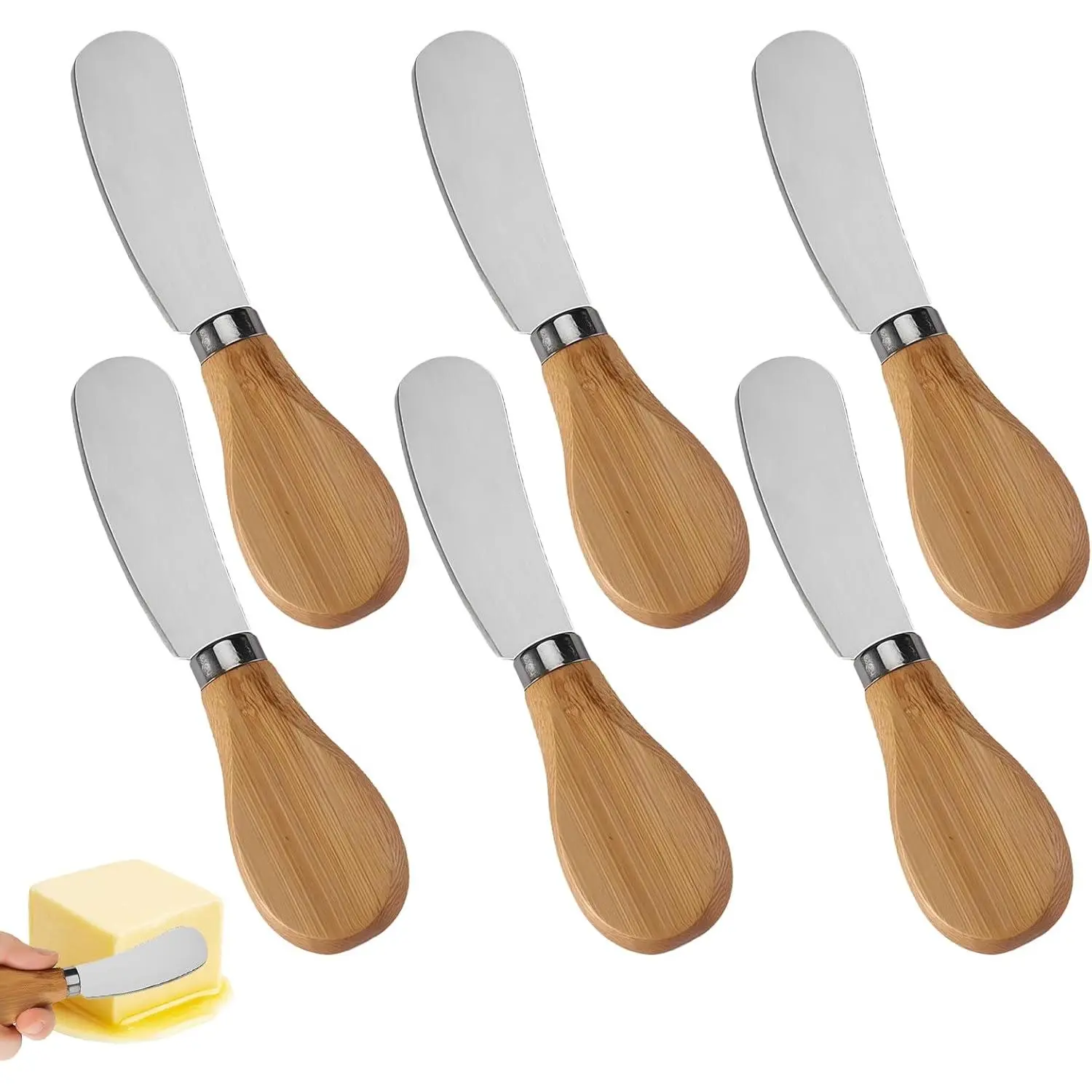 Cheese Spreader Knives 6 PCS Stainless Steel Butter Knife Spreader with Wooden Handle Small Cheese Knives for Charcuterie Board