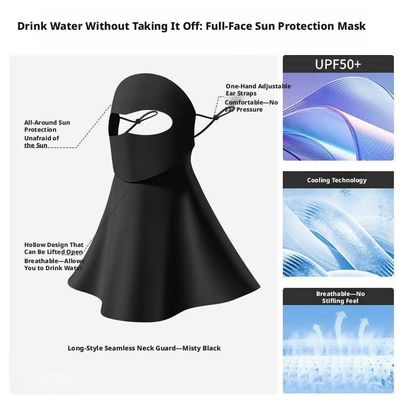 2026 New Model: Women's High-Style Sun Protection Mask with UV Protection, Neck Guard, and Water-Drinking Feature, Made of Ice Silk for Summer, Full-Face Mask