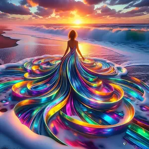 5D Sunset Beach Iridescent Dress Diamond Painting • Adult DIY Full Drill Crystal Art Kit • Luxury Wall Decor for Living Room Bedroom Entryway • Vibrant Seaside Scene Diamond Mosaic Craft • Shiny Holographic Style Diamond Art for Home Decoration