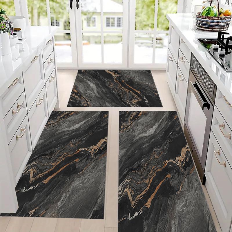 Marble Pattern Bath Mat, 3 Counts/set Non-slip Absorbent Bathroom Mat, Soft Comfortable Bathroom Mat, Suitable for Bathroom, Shower, Laundry Room, Bedroom, Living Room, Bathroom Rug Set