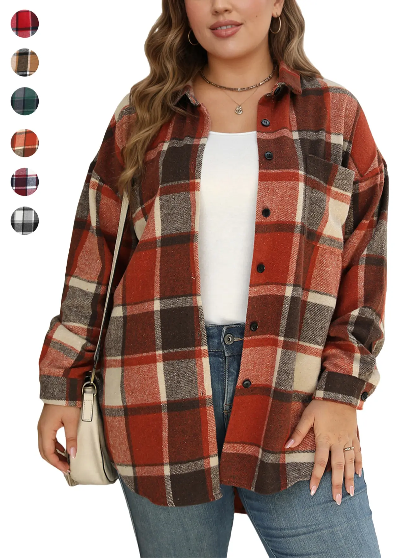 Vintage Plaid Plus Size Women's Flannel Shirt, Loose Fit Long Sleeve Dress, Soft Warm Fall Winter Outerwear, Casual Daily Wear