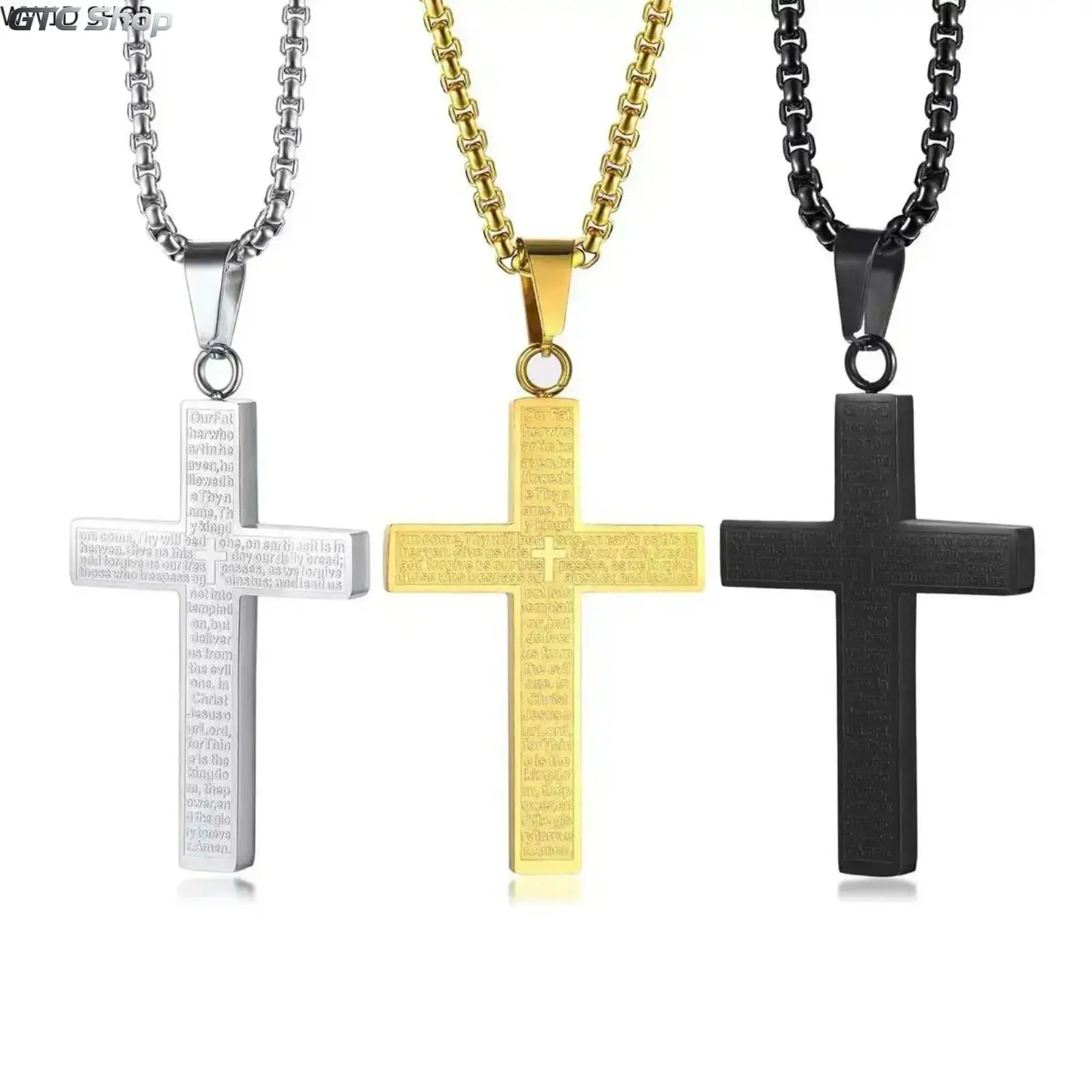 Cross Design Necklace - Unisex Costume Jewelry, Scripture-Inspired Crucifix Pendant with Synthetic Gemstone Details, Gold/Silver/Black Tones, Daily Wear Men's Accessories, Guys Gifts Pendants Necklaces Religious Pendant