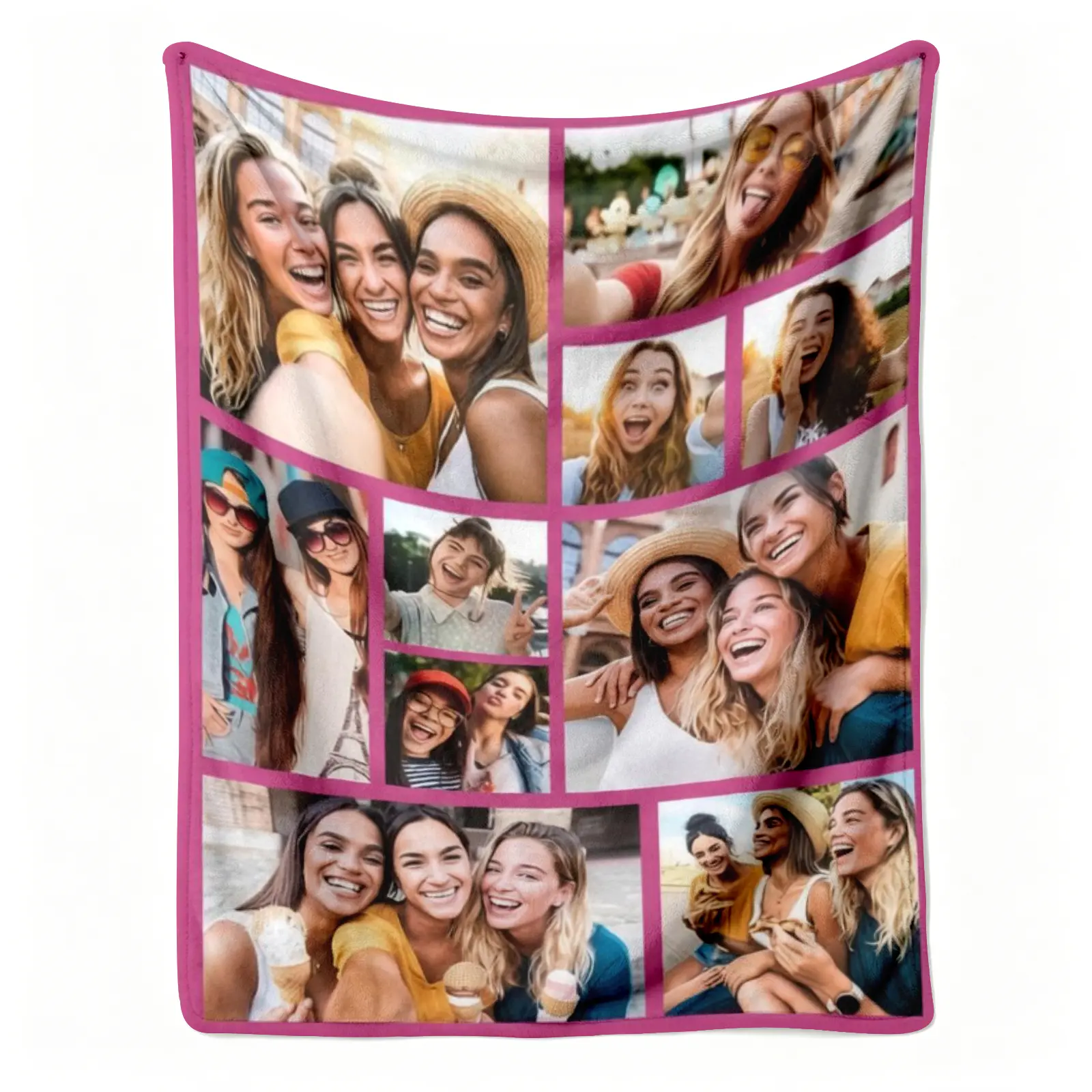 Custom 8 Photo Besties Collage Flannel Blanket, Pink Border Personalized Best Friend Soft Throw, Cozy Warm Gift for Her Girlfriend Sister BFF, Couch Sofa Bed Home Decor, AC Room Summer Blanket, Birthday Graduation Friendship Gift for Women Girls