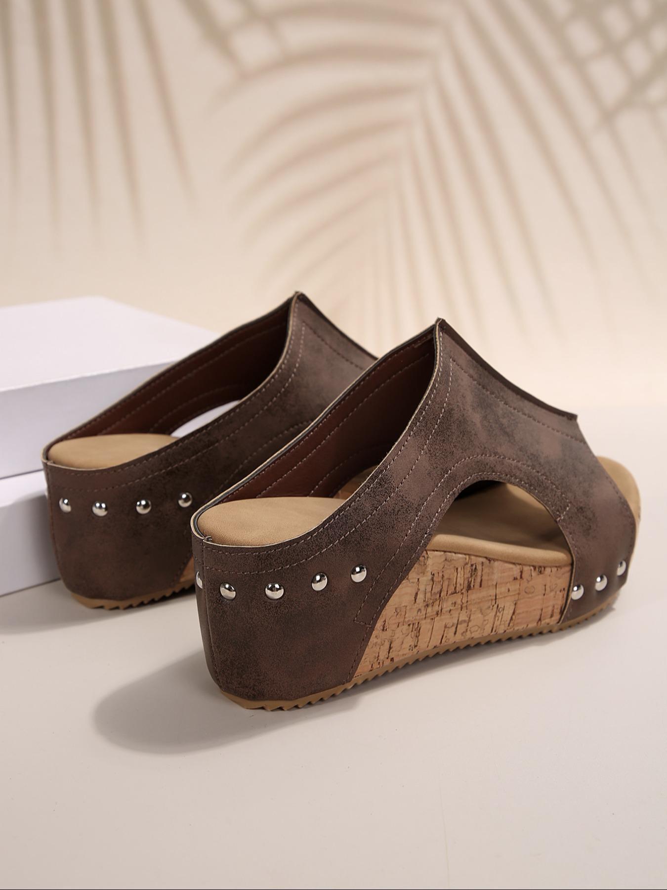 Women's Fashionable Studded Decorated Platform Sandals, Casual Comfortable Wedge Sandals for Summer, Lightweight Breathable Shoes for Daily Wear, Girl