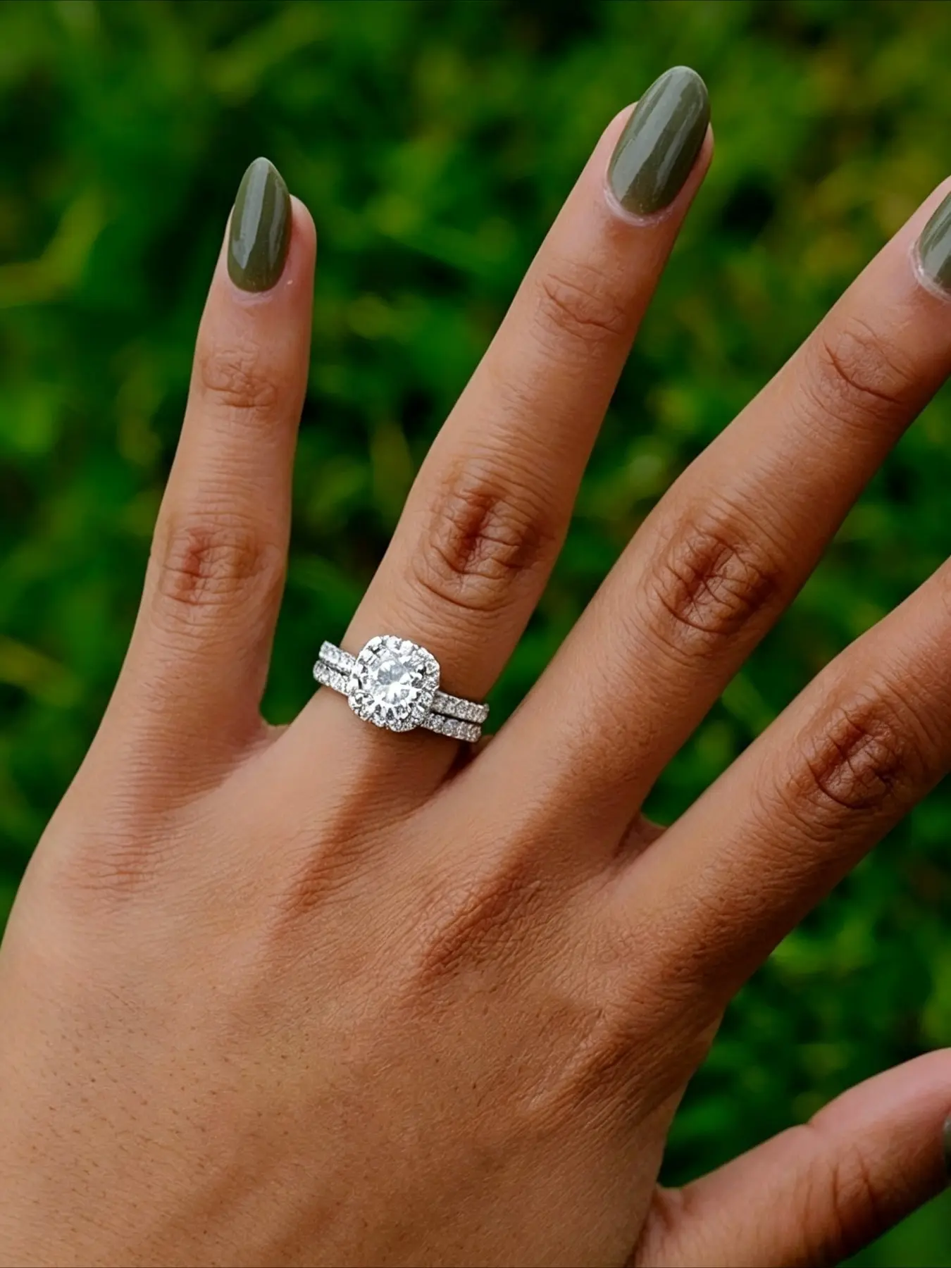 2Pcs Women Princess Halo Simulated Diamond Ring Set, Bridal Set Rings, Stackable Wedding Band, Round Center Stone Bridal Engagement Ring, Wedding Anniversary Jewelry Gift