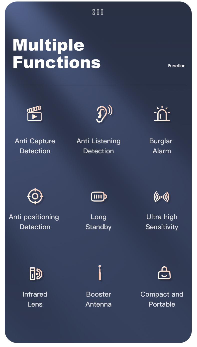 Multi-Functional RF Signal DetectorHidden Camera Detector Anti-Spy Car GPS Tracker Listening Device Bug RF Wireless All Signal Scanner Gadget Security Protection