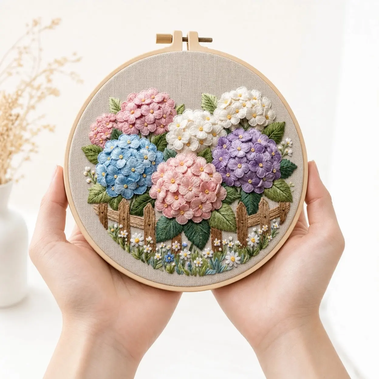 Beginner Cross Stitch Kit, Floral Pattern, Elegant Style, DIY Embroidery Set, Includes Cotton Fabric, Thread, Needle, Instruction Manual, 20cm Hoop