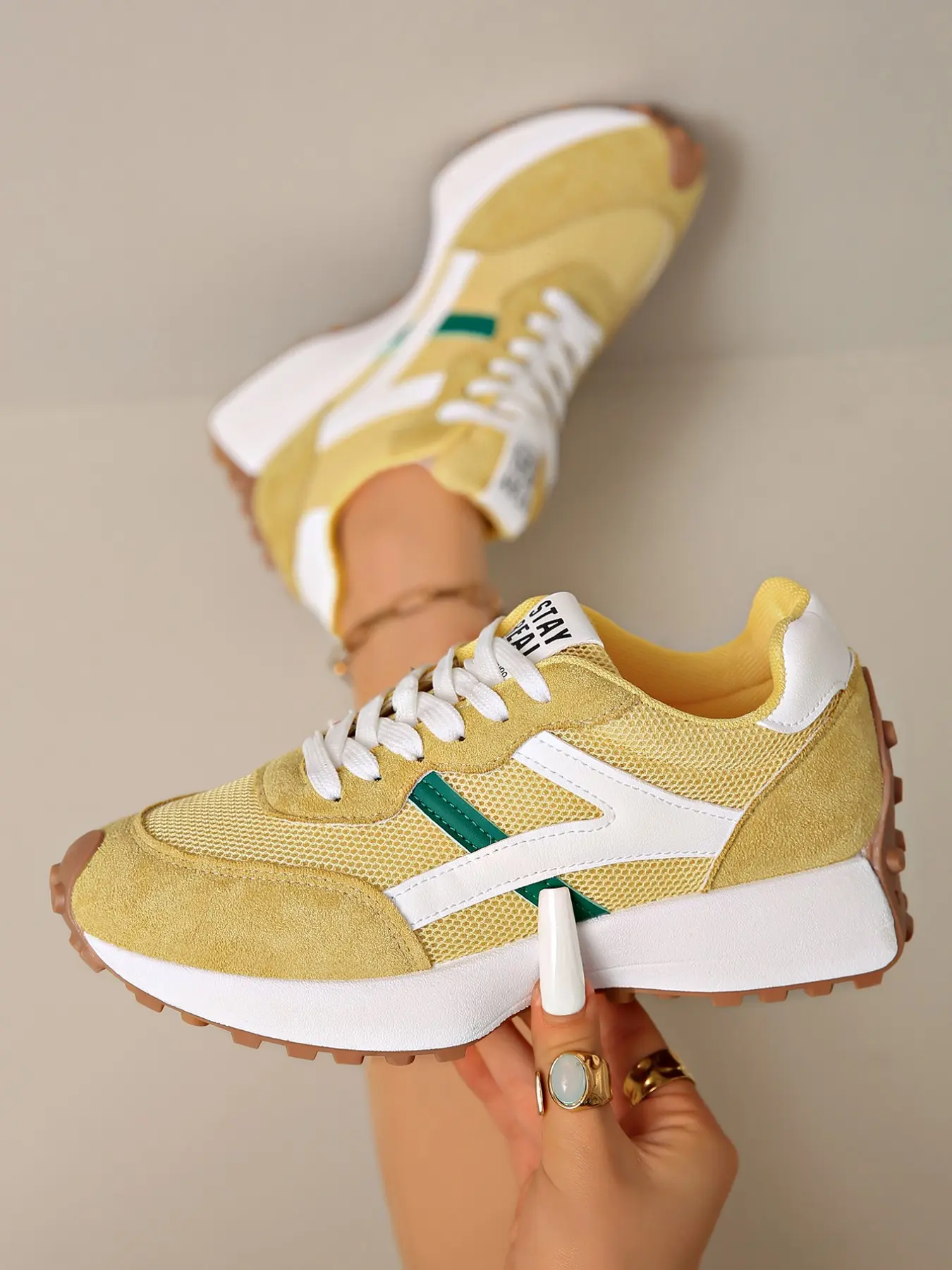 Women's Thick Sole Sports Shoes, Korean Style Height Boost, Breathable Soft, Durable Anti-Slip Outsole, Adjustable Laces, Lightweight Athletic Sneakers