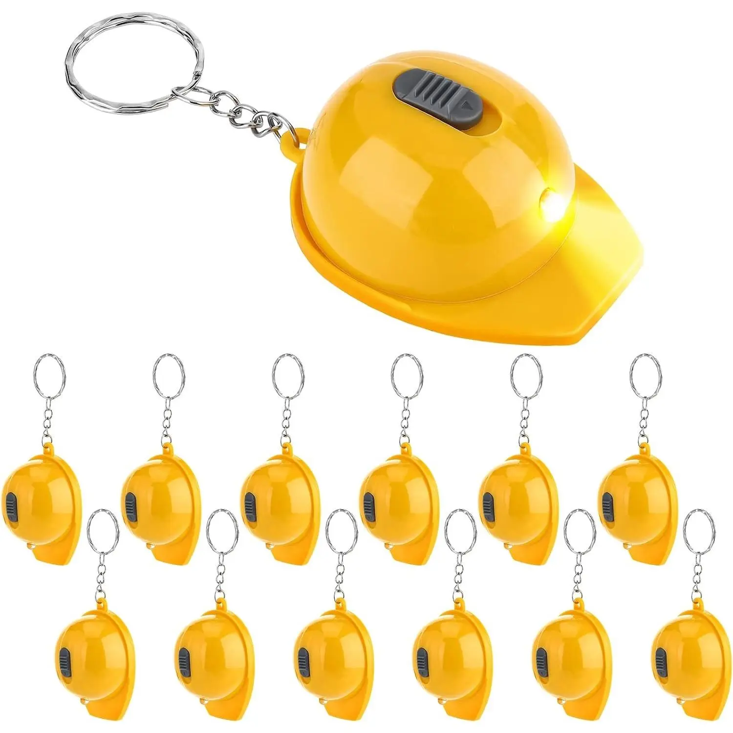 12 Pcs Construction Party Favors Mini Flashlight Keychain, Small Safety Helmet Flashlight Keychain for Men, Construction Themed Birthday Party Prizes Supplies Gifts