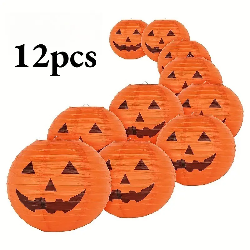 12pcs Halloween Paper Lanterns, Pumpkin Paper Lanterns for Halloween and Thanksgiving, Indoor and Outdoor Decorations for Holidays