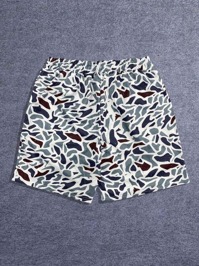 Men's Regular Fit Letter Print Camo Shorts, Casual Comfy Breathable Shorts for Summer, Men's Bottoms for Daily Wear