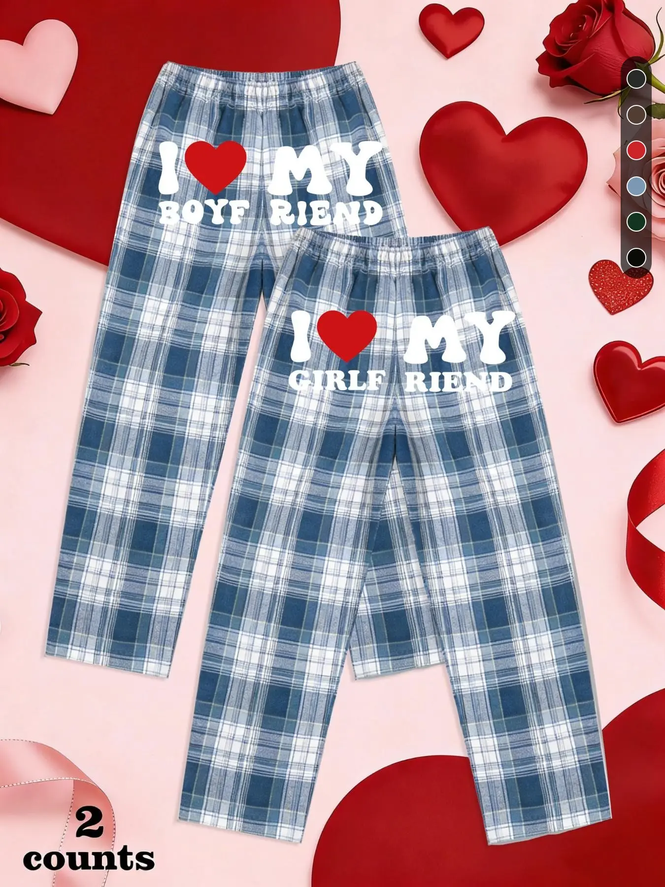 2-Piece Couples Matching Plaid Pants Set, Letter Print, Comfortable Casual Sleepwear, Loose Fit Elastic Waist, Soft Fabric, All-Season Home Wear