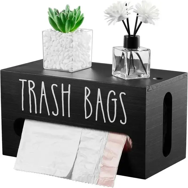 Trash Bag Dispenser, Trash Bag Holder Wall Mount, Wooden Trash Bag Holder for 4-8-gallon Trash Bags Roll Holder Countertop, Home Decor Under Kitchen Sink Organization