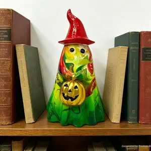 Halloween Resin Ornament, Gradient Color Wizard Ghost with Gold Pumpkin, Table Decor, Living Room Display, Party Atmosphere, Creative Gift