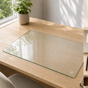 ARCH Tempered Glass Desk Mat 20x32 Inch Clear Table Protector, Heat-Resistant Scratch-Proof Office Desk Pad, Dry-Erase Write-On Surface, Non-Slip Silicone Feet, Modern Home Office Workstation Accessory, Clear Color Options, Tempered Glass Material