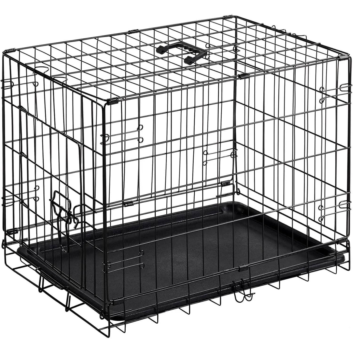 24-Inch Coated Metal Wire Small Dog Crate - Single Door, Plastic Leak-Proof Pan Tray, Secure Locking, Easy Cleaning Kennel for Indoor, Outdoor Use, Black (Fits Small/Medium Dogs)