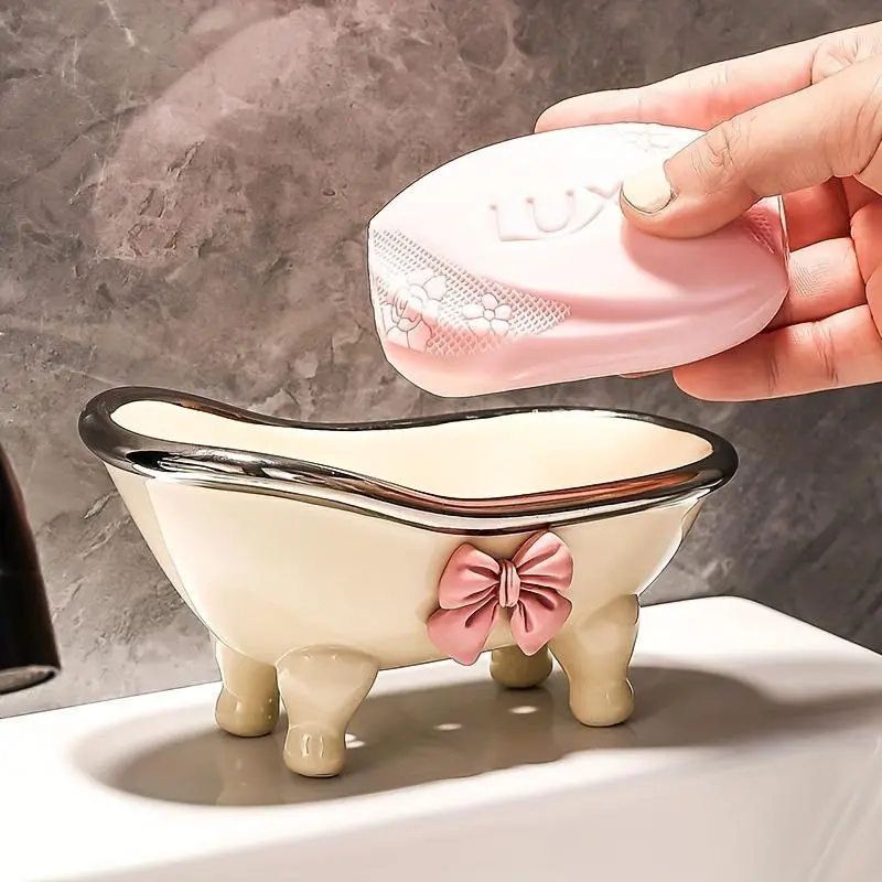 Bathtub-Shaped Soap Dish, Home Supplies with Effective Water Draining, Sturdy Stylish Tray (Designed Like a Bathtub) for Bathroom Decor, Drainage, 1 Piece