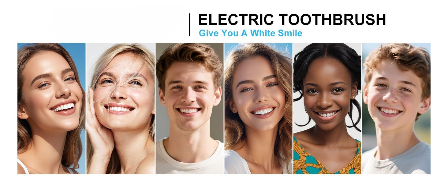 Waterproof Sonic Electric Toothbrush for Adults - 6 Modes with Pressure Sensor, Smart TimerRechargeable Toothbrushes with 4 Brush Heads,Whitening & Sensitive Teeth Care 30 Days Long Battery Life